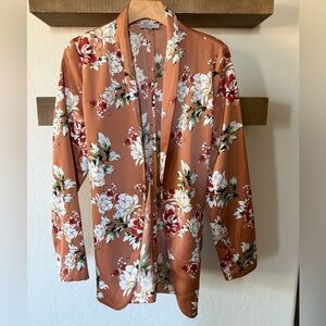Dalia|Burnt orange floral Silky blazer with tie waist•••Size medium, fall colors